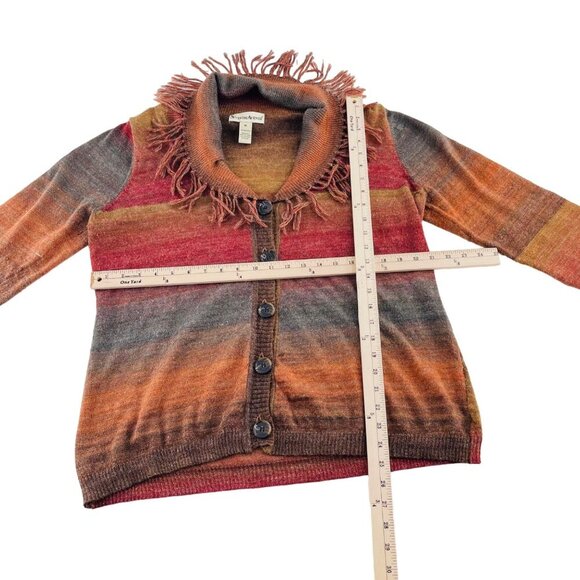 Seventh Avenue Womens Multicolor Striped Fringe Sweater Cardigan Size XL boho - Picture 3 of 4